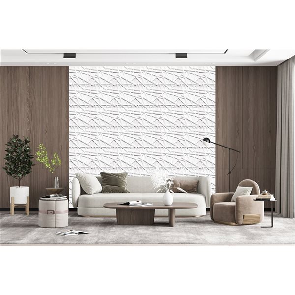 Dundee Deco Modern Trusan PVC 3D Wall Panel White 1.6 ft X 1.6 ft, 26.9 sq. ft. 10/pk