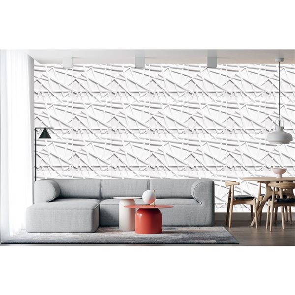 Dundee Deco Modern Trusan PVC 3D Wall Panel White 1.6 ft X 1.6 ft, 26.9 sq. ft. 10/pk