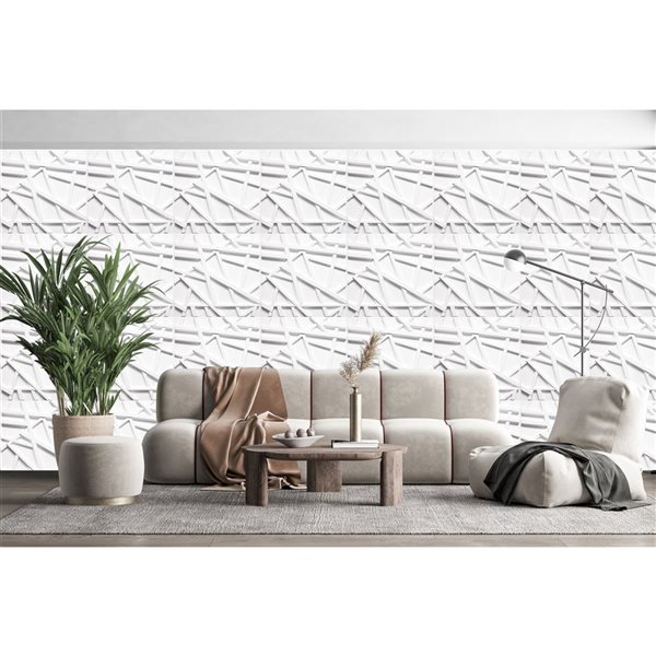 Dundee Deco Modern Trusan PVC 3D Wall Panel White 1.6 ft X 1.6 ft, 26.9 sq. ft. 10/pk