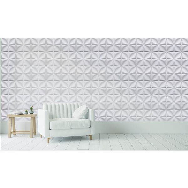 Panneau mural Dundee Deco 3D abstrait en PVC 1.6 x 1.6 pi, blanc 26.9 pi² 10/boite