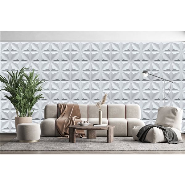 Panneau mural Dundee Deco 3D abstrait en PVC 1.6 x 1.6 pi, blanc 26.9 pi² 10/boite