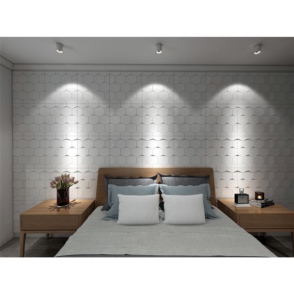 Dundee Deco Modern Honeycomb PVC 3D Wall Panel White 1.6 ft X 1.6 ft, 2.7 sq. ft. each