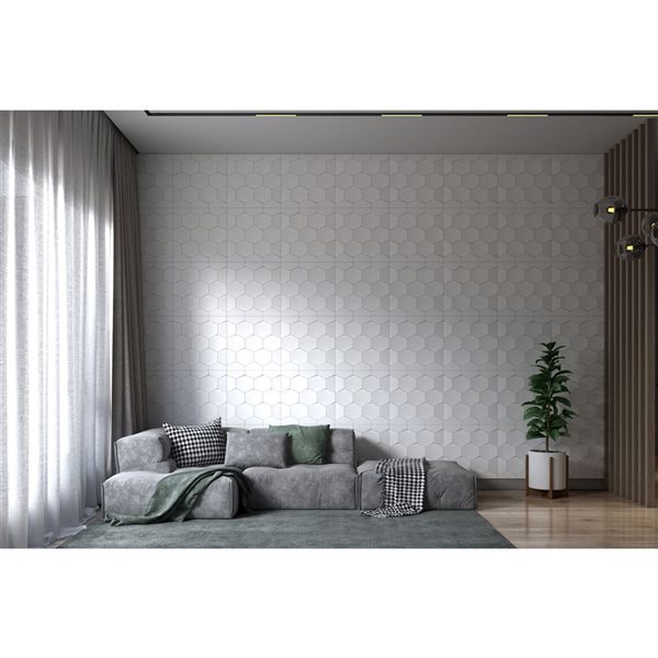 Dundee Deco Modern Honeycomb PVC 3D Wall Panel White 1.6 ft X 1.6 ft, 2.7 sq. ft. each