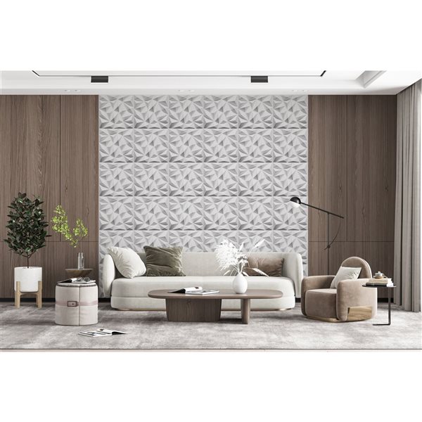 Dundee Deco Geometric Diamond PVC 3D Wall Panel White 1.6 ft X 1.6 ft, 13.5 sq. ft. 5/pk