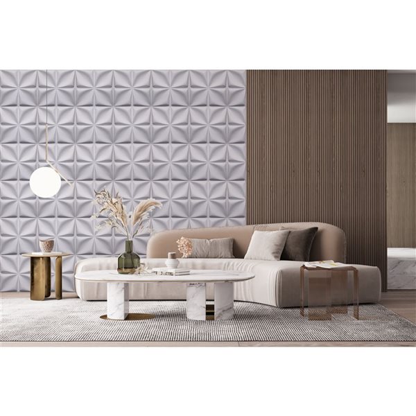 Panneau mural Dundee Deco 3D abstrait en PVC 1.6 x 1.6 pi, blanc 13.5 pi² 5/boite