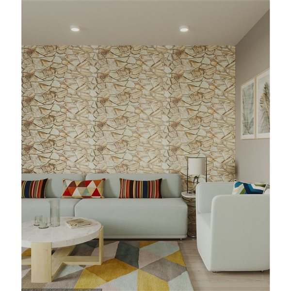 Panneau mural 3D en PVC imitation brique marron ivoire, seul, couvre 5.1 pi²