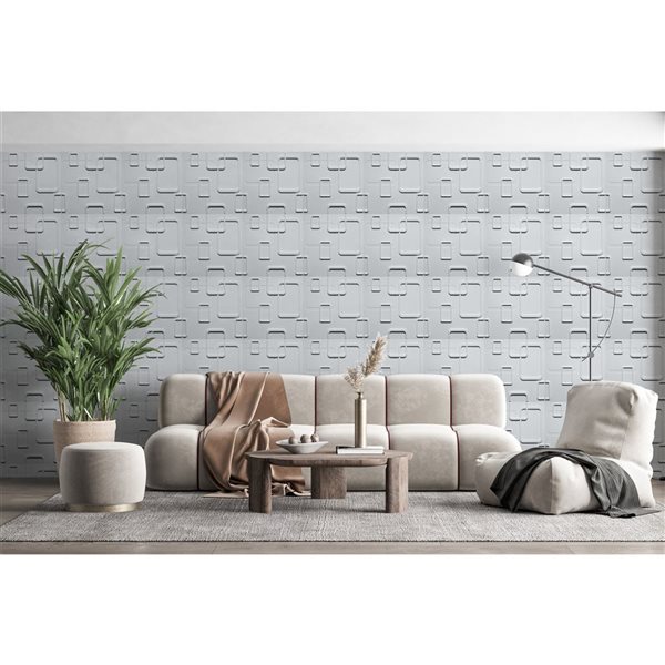 Dundee Deco Geometric Shapes PVC 3D Wall Panel White 1.6 ft X 1.6 ft, 13.5 sq. ft. 5/pk