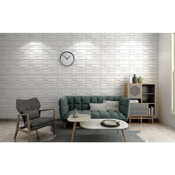 Dundee Deco Contemporary Bricks PVC 3D Wall Panel White 1.6 ft X 1.6 ft, 13.5 sq. ft. 5/pk