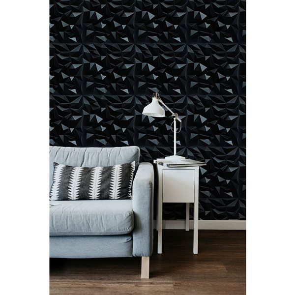 Dundee Deco Geometric Diamond PVC 3D Wall Panel Black 1.6 ft X 1.6 ft, 2.7 sq. ft. each