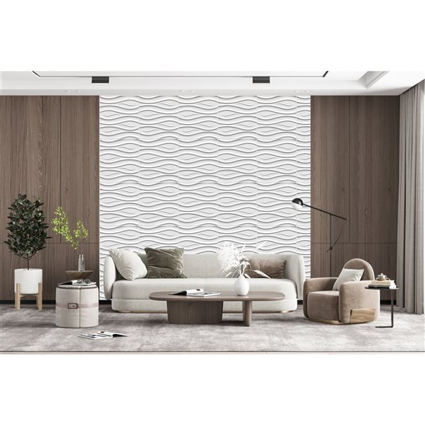 Dundee Deco Modern Wave PVC 3D Wall Panel White 1.6 ft X 1.6 ft, 2.7 sq. ft. each