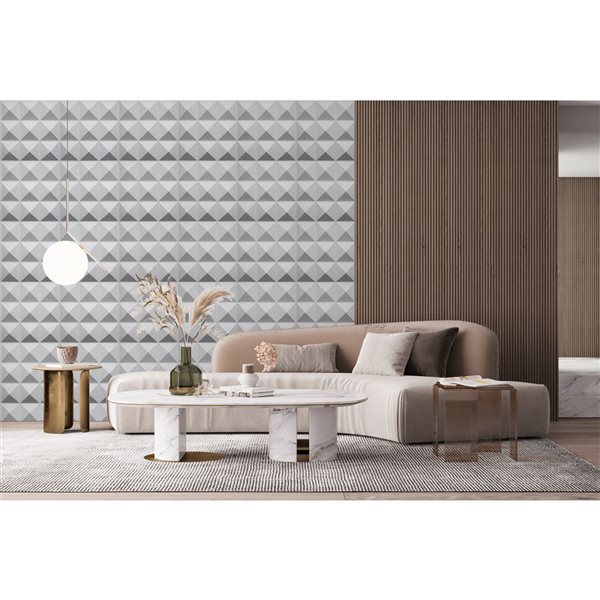 Panneau mural Dundee Deco 3D géométrique en PVC 1.6 x 1.6 pi, blanc 26.9 pi² 10/boite