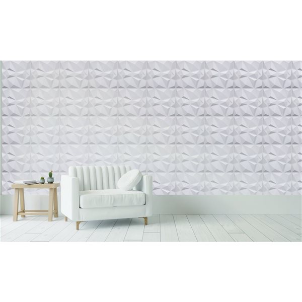 Panneau mural Dundee Deco 3D géométrique en PVC 1.6 x 1.6 pi, blanc 26.9 pi² 10/boite