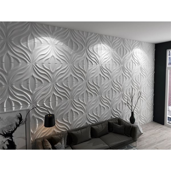 Panneau mural Dundee Deco 3D géométrique en PVC 1.6 x 1.6 pi, blanc 2.7 pi² au total