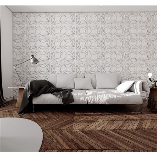 Dundee Deco Transitional Abstract PVC 3D Wall Panel Blanc 1.6 ft X 1.6 ft, 2.7 sq. ft. each