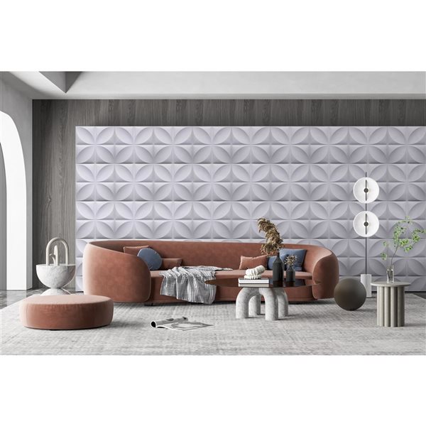 Dundee Deco Modern Wainscot PVC 3D Wall Panel White 1.6 ft X 1.6 ft, 2.7 sq. ft. each