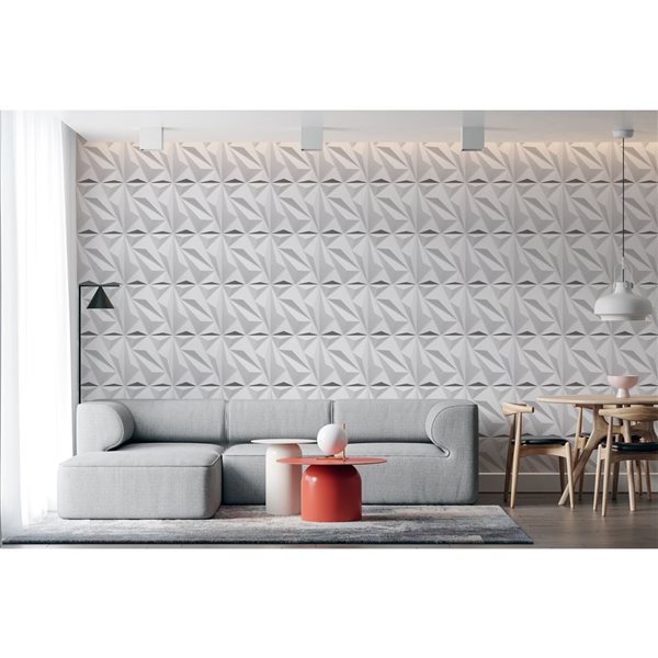 Dundee Deco Modern Diamond PVC 3D Wall Panel White 1.6 ft X 1.6 ft, 2.7 sq. ft. each