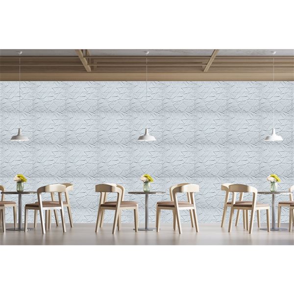 Dundee Deco Modern Broken Tile PVC 3D Wall Panel White 1.6 ft X 1.6 ft, 13.5 sq. ft. 5/pk