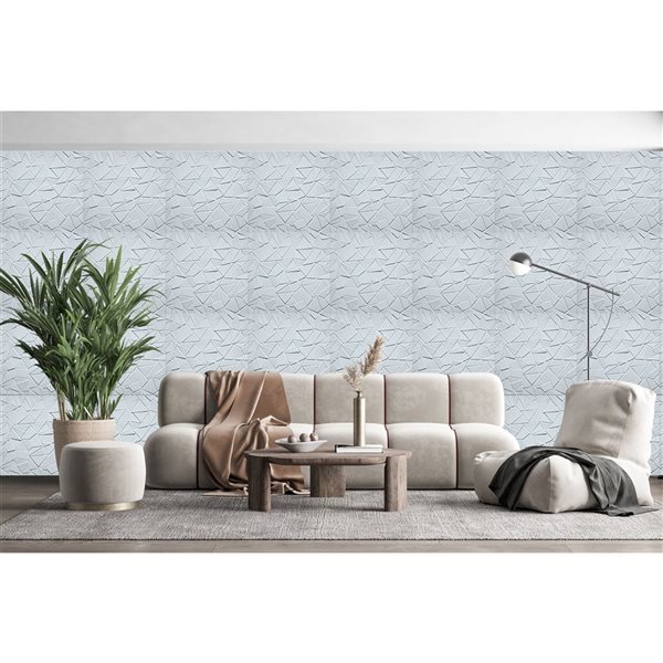 Dundee Deco Modern Broken Tile PVC 3D Wall Panel White 1.6 ft X 1.6 ft, 13.5 sq. ft. 5/pk