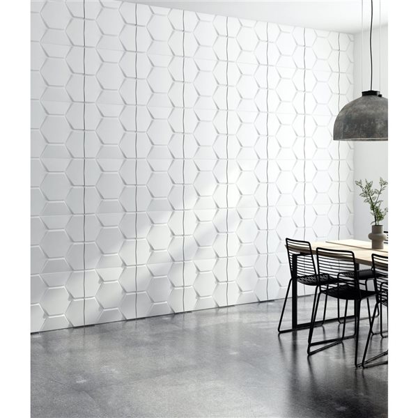 Dundee Deco Modern Trapezium PVC 3D Wall Panel White 1.6 ft X 1.6 ft, 13.5 sq. ft. 5/pk