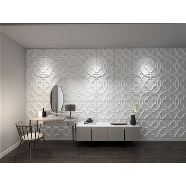 Dundee Deco Traditional Shapes PVC 3D Wall Panel White 1.6 ft X 1.6 ft, 13.5 sq. ft. 5/pk