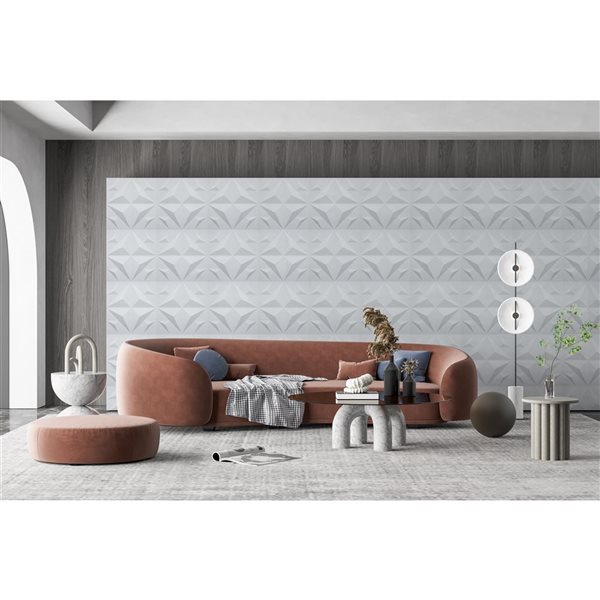 Dundee Deco Industrial Abstract PVC 3D Wall Panel White 1.6 ft X 1.6 ft, 2.7 sq. ft. each