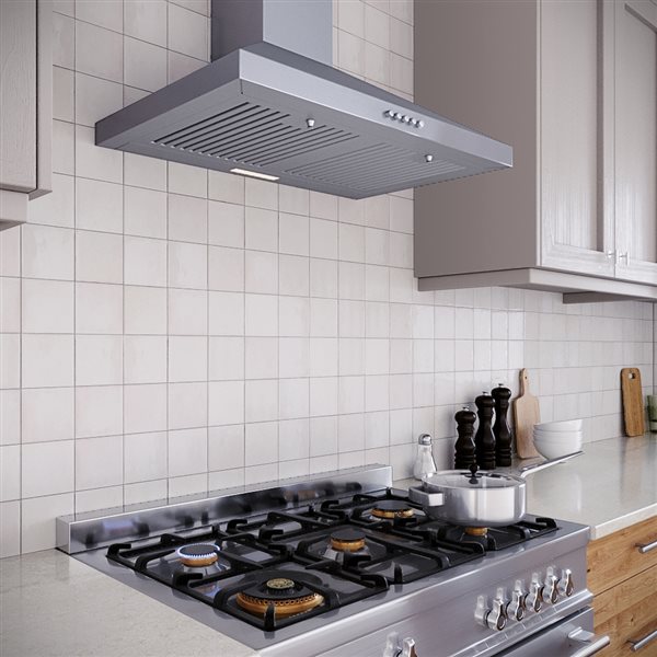 Streamline Goffredo 30-in 220 CFM Wall Mount Convertible Range Hood in Brushed Stainless Steel - Charcoal Filter