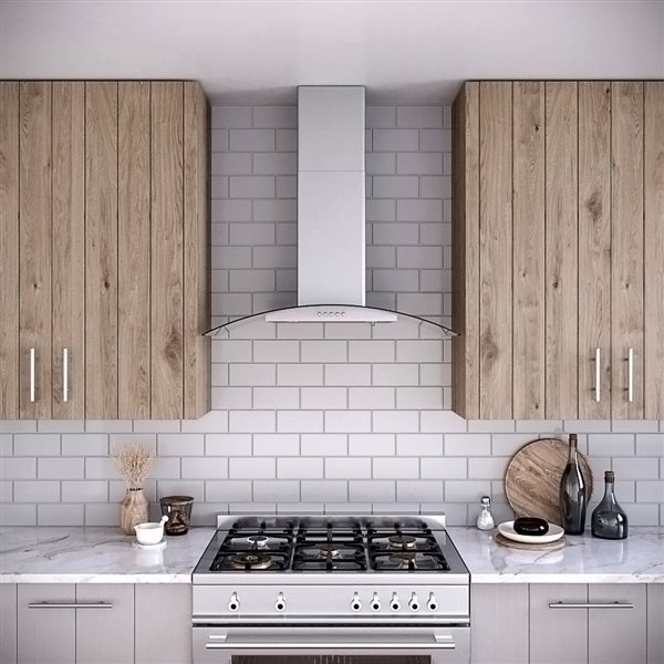 Streamline Borsari 36-in 220 CFM Wall Mount Ducted Range Hood in Brushed Stainless Steel - Charcoal Filter