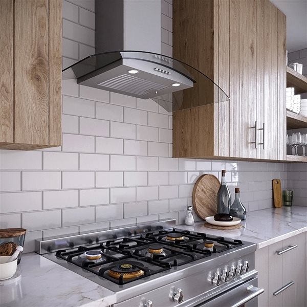 Streamline Borsari 36-in 220 CFM Wall Mount Ducted Range Hood in Brushed Stainless Steel - Charcoal Filter