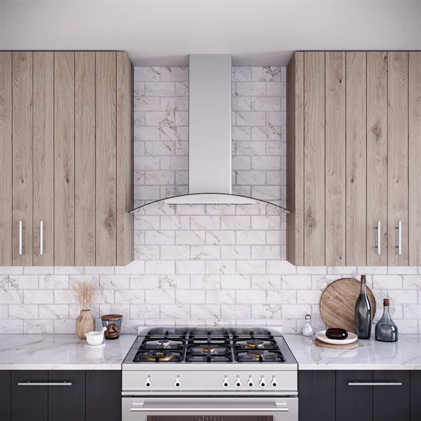 Streamline Matteo 36-in 220 CFM Wall Mount Ducted Range Hood in Brushed Stainless Steel - Charcoal Filter