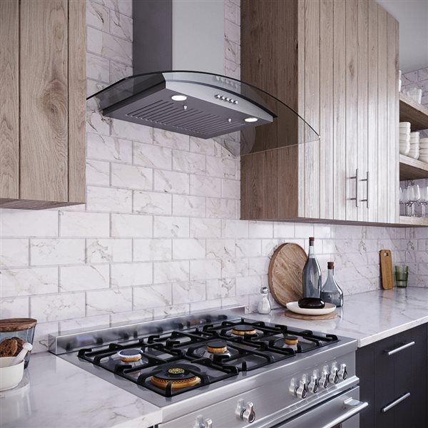 Streamline Matteo 36-in 220 CFM Wall Mount Ducted Range Hood in Brushed Stainless Steel - Charcoal Filter
