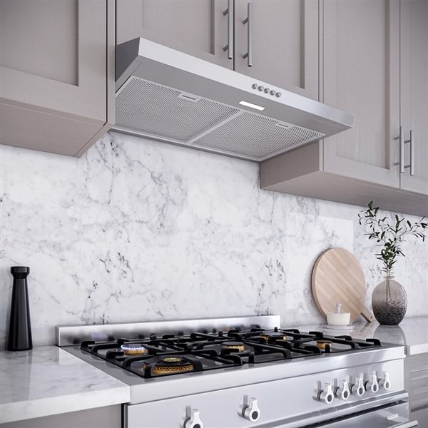 Streamline Carmine 30-in 80 CFM Under Cabinet Ducted Range Hood in Brushed Stainless Steel, Mesh Filter