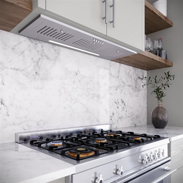 Streamline Seriate 36-in 350 CFM Insert Ducted Range Hood in Brushed Stainless Steel, Baffle Filter