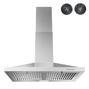 Streamline Luttuni 30-in 220 CFM Wall Mount Convertible Range Hood in Brushed Stainless Steel, Baffle Filter