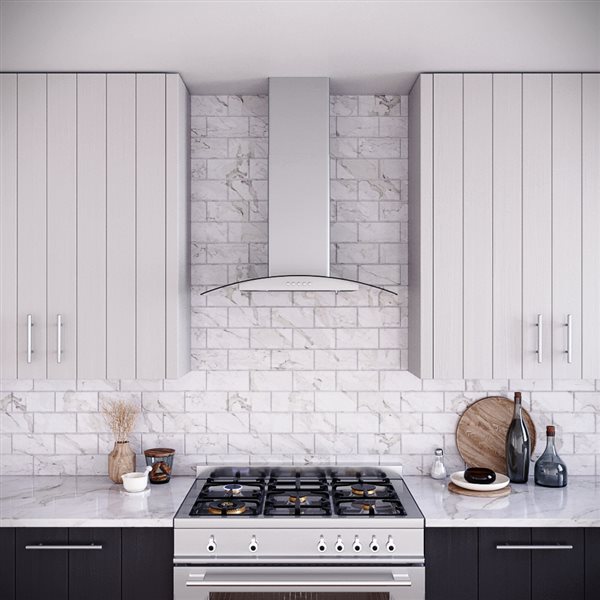 Streamline Girardi 30-in 220 CFM Wall Mount Ducted Range Hood in Brushed Stainless Steel, Baffle Filter