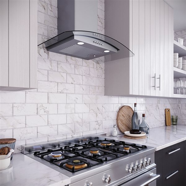Streamline Girardi 30-in 220 CFM Wall Mount Ducted Range Hood in Brushed Stainless Steel, Baffle Filter