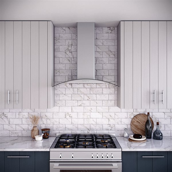 Streamline Giberti 36-in 220 CFM Wall Mount Ductless Range Hood in Brushed Stainless Steel, Baffle Filter