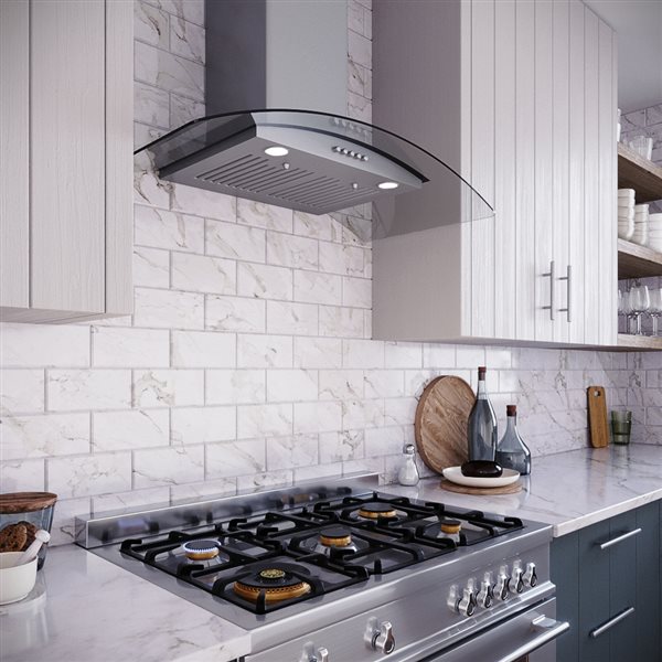 Streamline Giberti 36-in 220 CFM Wall Mount Ductless Range Hood in Brushed Stainless Steel, Baffle Filter