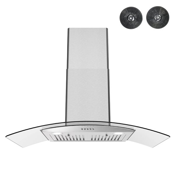 Streamline Giberti 36-in 220 CFM Wall Mount Ductless Range Hood in Brushed Stainless Steel, Baffle Filter