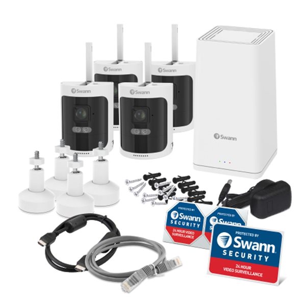 Swann AllSecure650 White Wi-Fi NVR PowerHub 2K Wireless Security Kit with 4 x Wire-Free Cameras