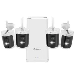 Kit de sécurité sans fil Swann AllSecure650 blanc Wi-Fi NVR PowerHub 2K avec 4 caméras sans fil