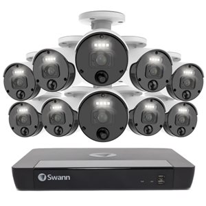 Swann Master 16-channel NVR Security System with 10 x Heat & Motion Spotlight IP Bullet Security Cameras