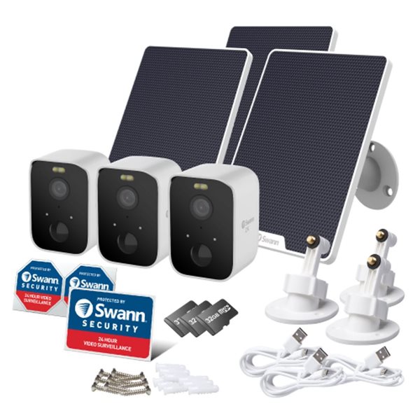 Swann CoreCam Pro 3-Pack 2K Heat and Motion Detecting Wireless Spotlight Camera with Solar Panels -