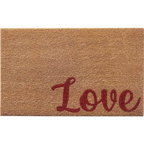 Northlight Brown and Red Rectangular Doormat with Love Word 30 W x 18-in H