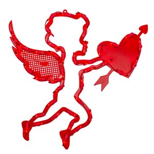Northlight 17 H x 16.5-in W Red Plastic Pre-lit Cupid with a Heart Shaped Sign