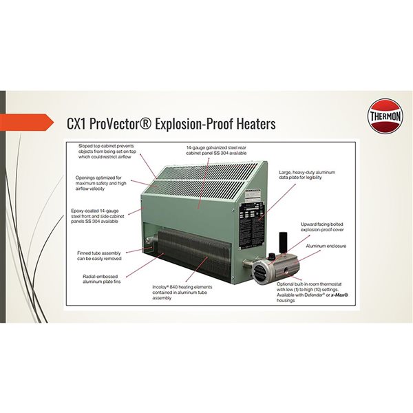 Ruffneck ProVector Explosion-Proof Convection Heater with Thermostat - 3600 W, 240 V, 1Ø - Temp Code T2A