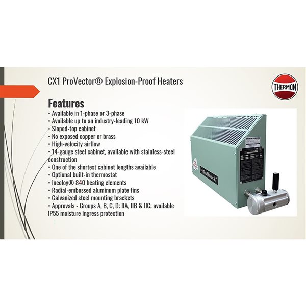 Ruffneck ProVector Explosion-Proof Convection Heater with Thermostat - 3600 W, 240 V, 1Ø - Temp Code T2A