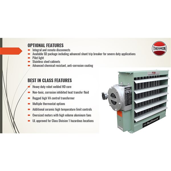 Ruffneck FX6 Green 10 kW 480 V 3Ø Explosion-Proof Forced Air Heater Coupled with Thermostat - Temp Code T3B