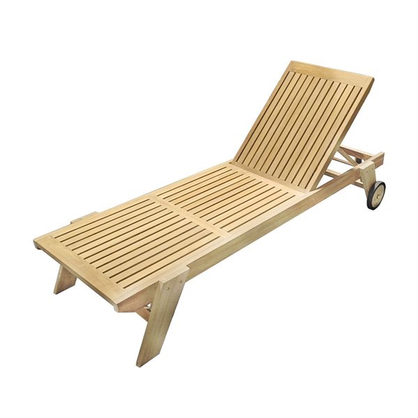 Chaise longue en teck brun ARB Teak & Specialties 79 x 37 x 28 pouces avec roues