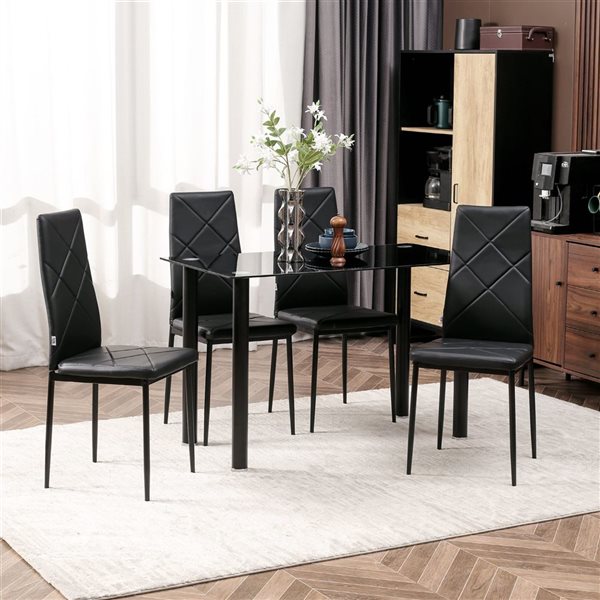 Ensemble de 4 chaises de salle à manger HomCom modernes à dossier haut  similicuir et acier noir