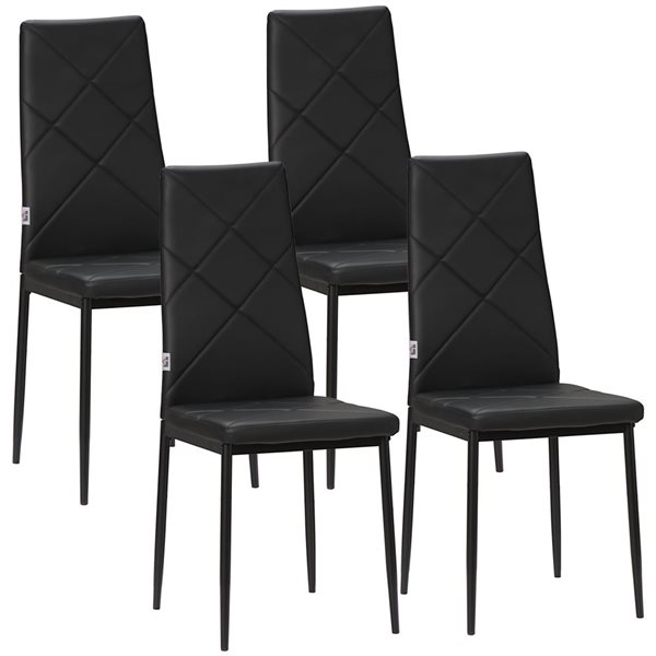 HomCom Set of 4 Modern Dinning Chairs with High Back Black Faux Leather ...